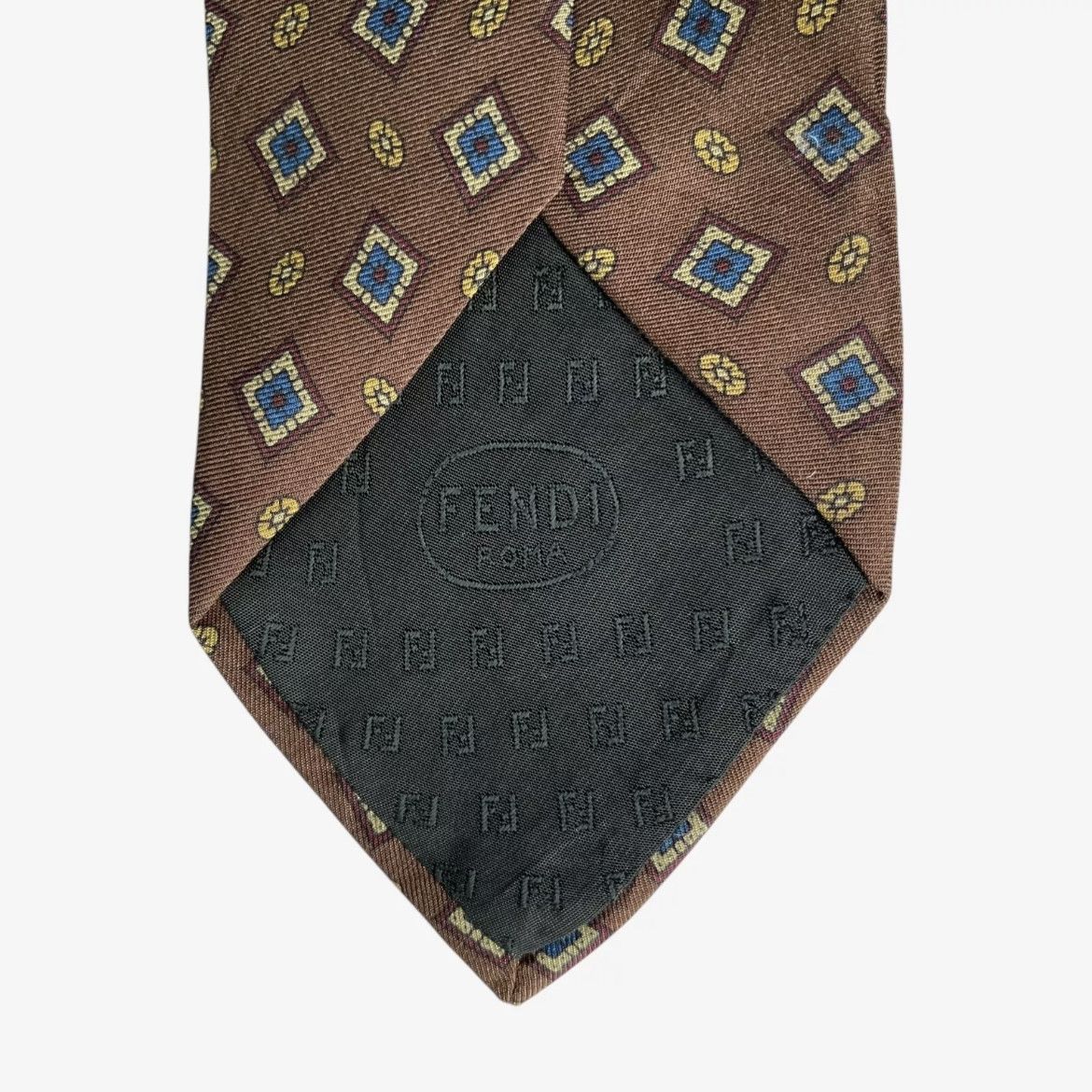 Fendi Vintage 80s Fendi Roma Geometric Print Brown Silk Tie Size ONE SIZE - 3 Thumbnail