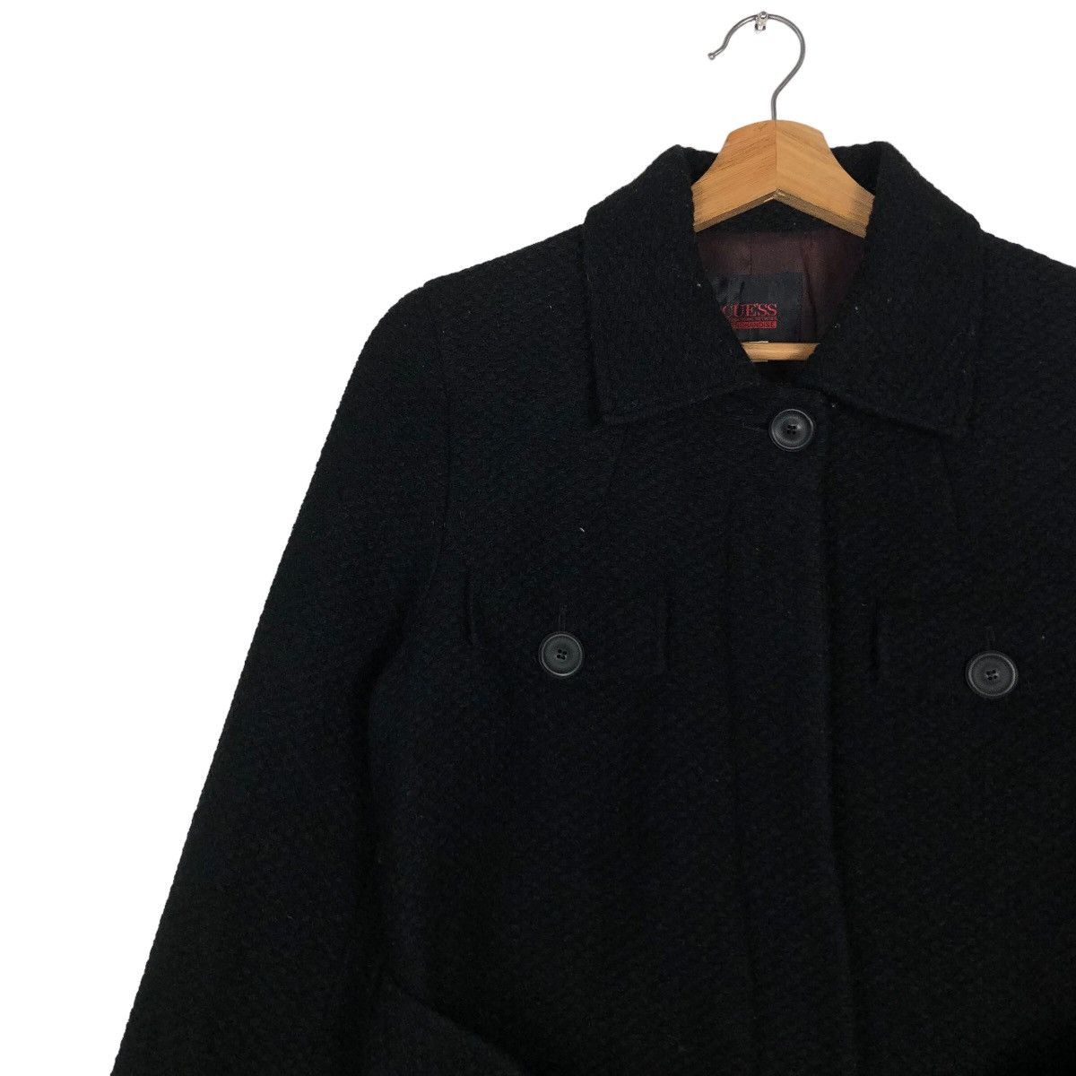 Japanese Brand 🔥Rich Black Long Jacket Wool Herringbone Guess Italy Size US S / EU 44-46 / 1 - 7 Thumbnail