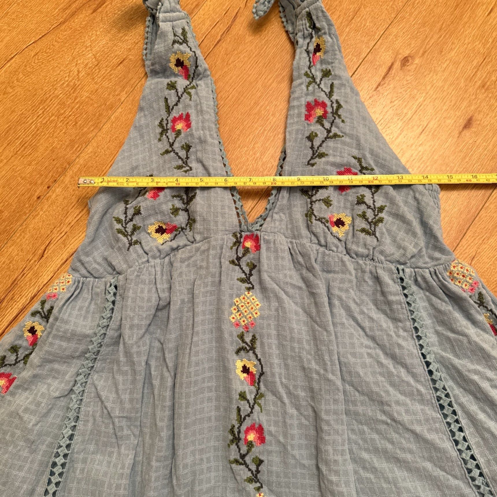 Urban Outfitters Urban Outfitters Women Mini Dress Blue Floral Embroidered Boho Smocked Linen Short Summer Medium Womens Size M / US 6-8 / IT 42-44 - 5 Thumbnail