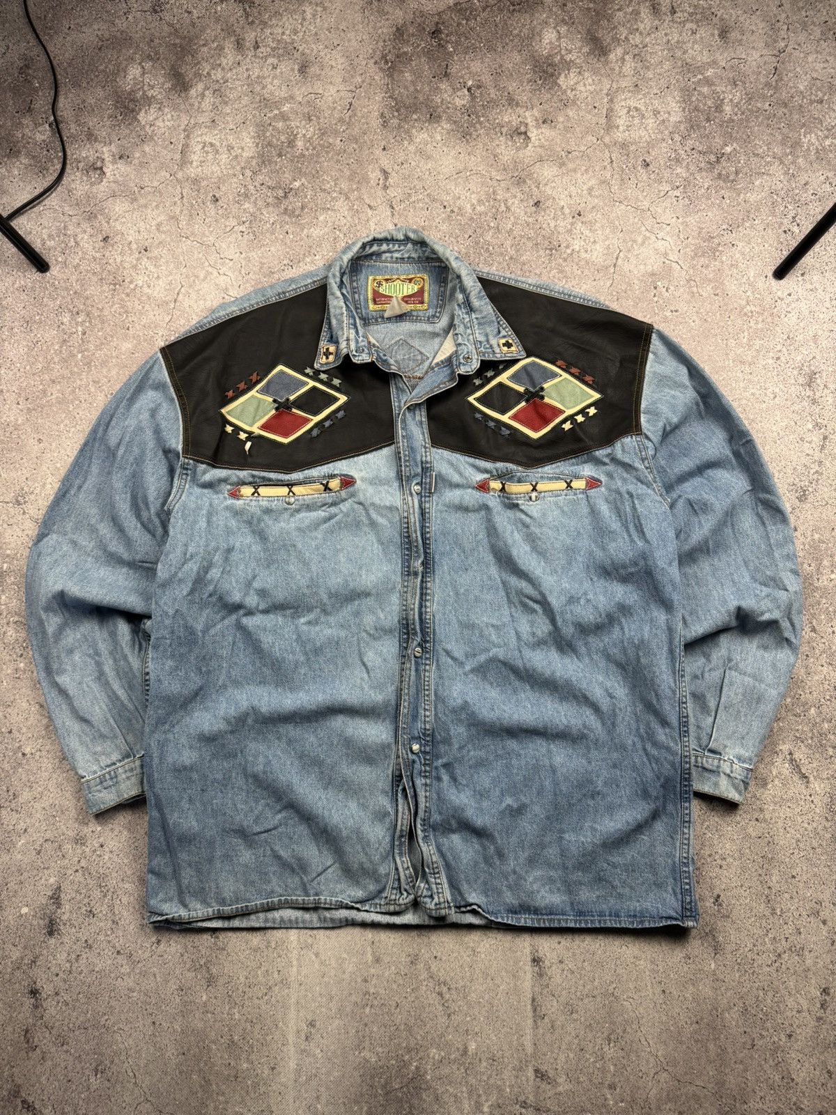 Cowboy Equipment Shooter Cowboy American Heritage Rancho Leather Denim Shirt Size US XL / EU 56 / 4 - 1 Thumbnail