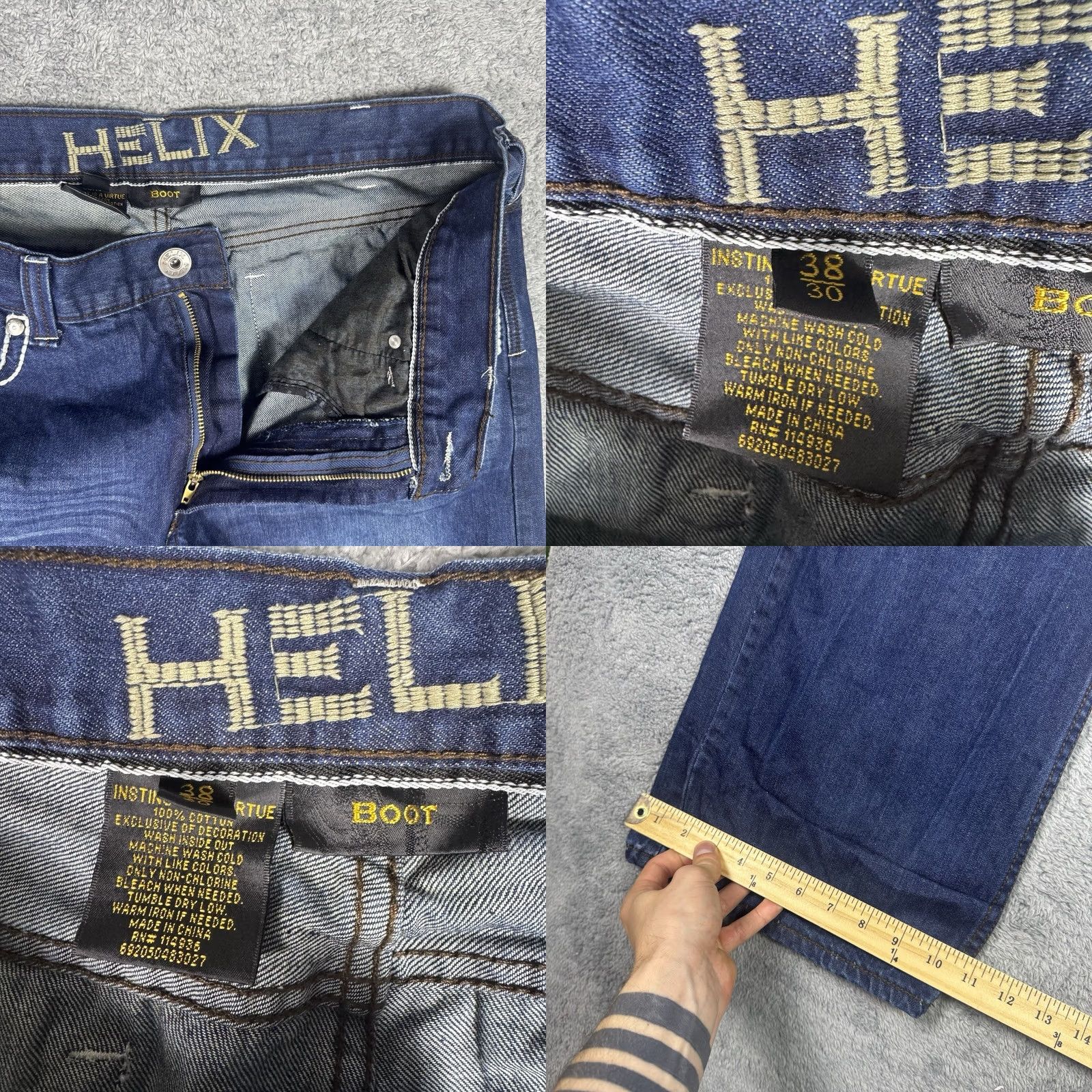 Vintage VINTAGE Helix Jeans Mens 38x30 Bootcut Embroidered Flames Cross Y2K Grunge Baggy Size US 38 / EU 54 - 8 Thumbnail
