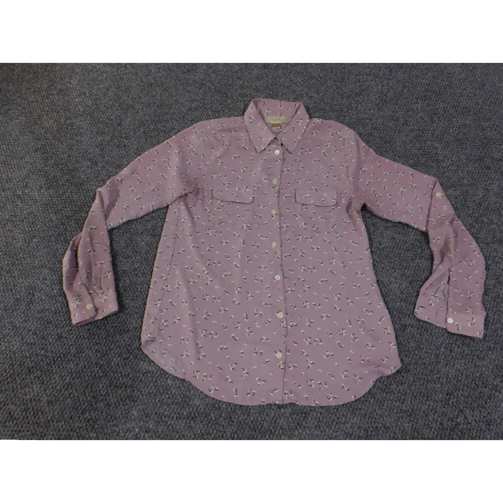 Loft LOFT Blouse Womens XS purple Floral Long Sleeve button up lightweight top Size XS / US 0-2 / IT 36-38 - 2 Thumbnail