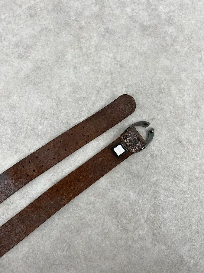 Just Cavalli 2000s Cavalli Brown Eroded Premium Leather Belt Size ONE SIZE - 5 Thumbnail