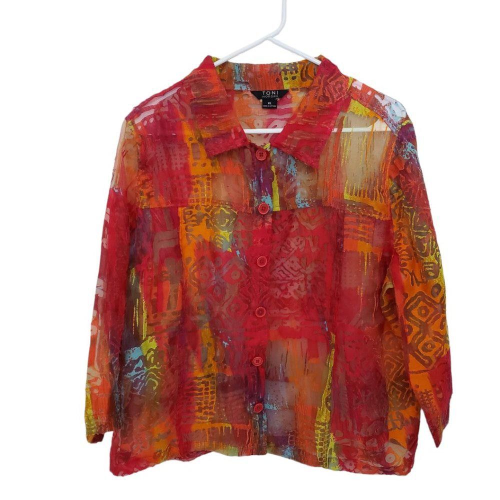 Designer CT189a Ladies Toni Morgan XL Multi Color Shirt with Sheer Size XL / US 12-14 / IT 48-50 - 1 Thumbnail