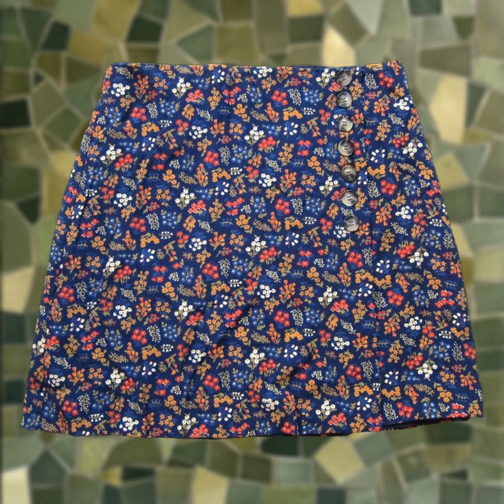 Madewell VINTAGE Madewell Skirt Women 0 Mini Floral Button 100% Rayon Blue Orange Green 26" waist 15.5" length 36" hip Size 25" / US 0 / IT 36 - 1 Thumbnail