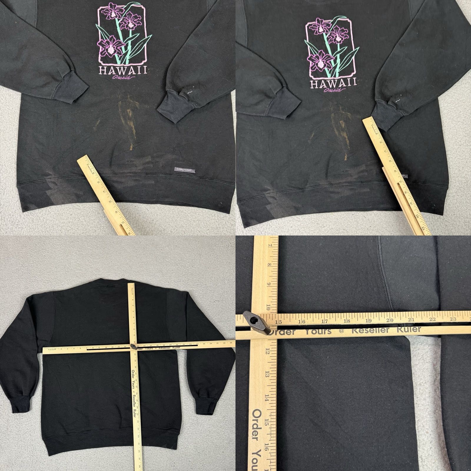 Vintage VINTAGE Crazy Shirts Hawaii Sweatshirt Mens L Black Embroidered Distressed Faded Orchid 80s 90s USA Beach Pullover Crew Neck Shirt Men L Black Size US L / EU 52-54 / 3 - 8 Thumbnail
