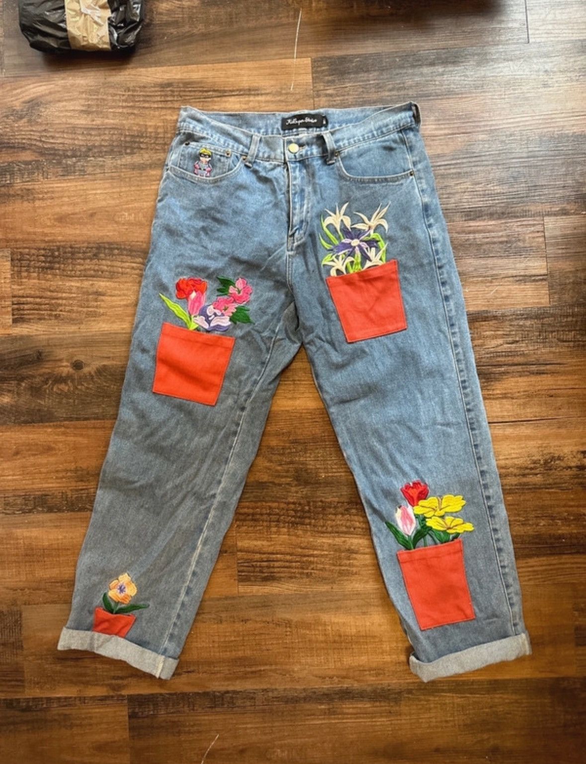 Plant pot pocket denim jeans