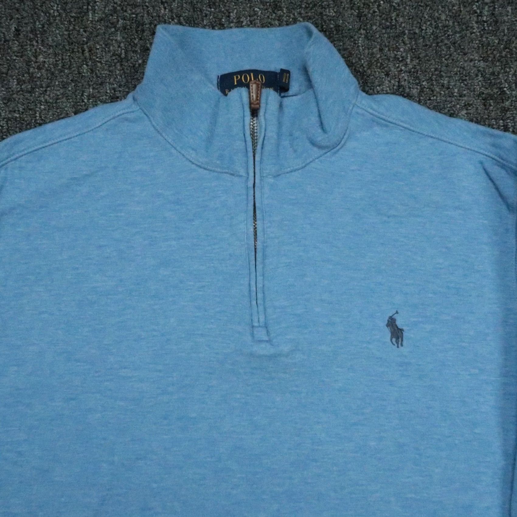Polo Ralph Lauren Polo Ralph Lauren Mens Medium Blue Quarter Zip Heather Jumper Size US M / EU 48-50 / 2 - 2 Thumbnail
