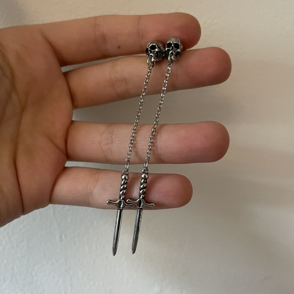 Jewelry × Vintage Silver Skull Dagger Drop Dangle Earrings Size ONE SIZE - 5 Thumbnail