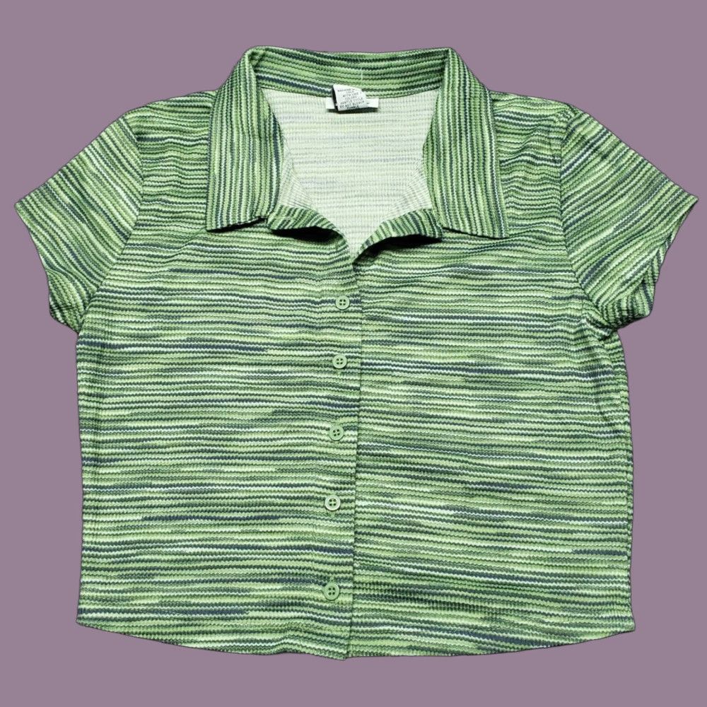Vintage Rue21 Shirt Top Womens S Green Space Dye Stretch Button Up Collared New Size S / US 4 / IT 40 - 1 Thumbnail