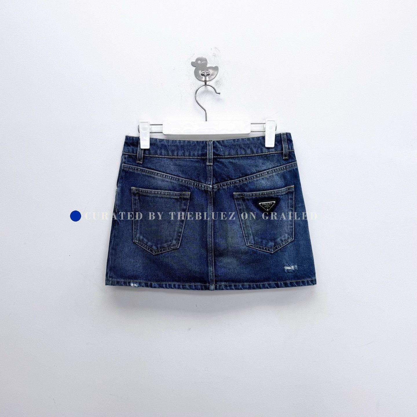 Prada Prada Distressed Triangle Logo Denim Skirt Size 42" / US 20 - 1 Thumbnail