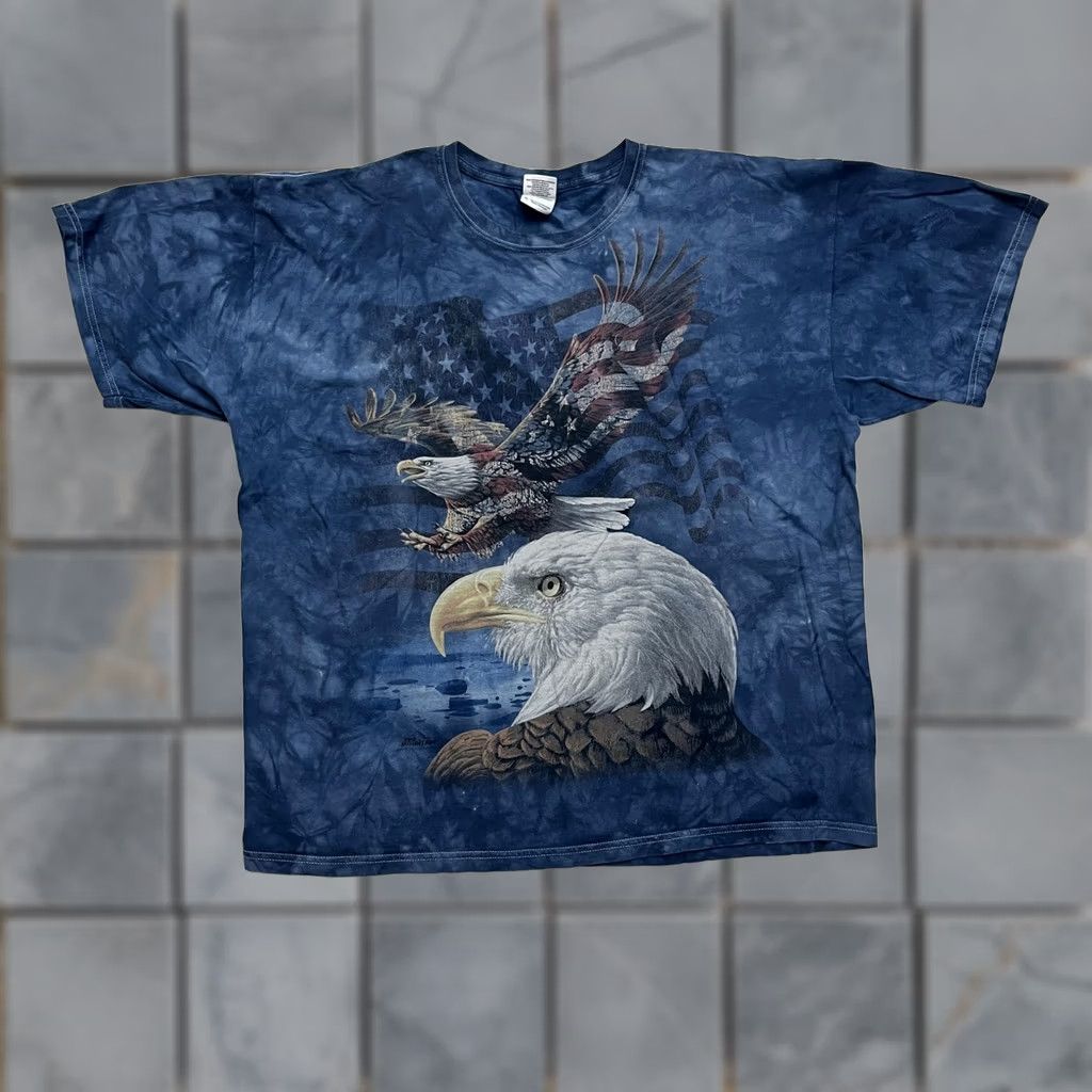 Gildan Y2K The Mountain Bald Eagle American Flag Shirt Mens XL Blue Tie Dye Size US XL / EU 56 / 4 - 1 Thumbnail