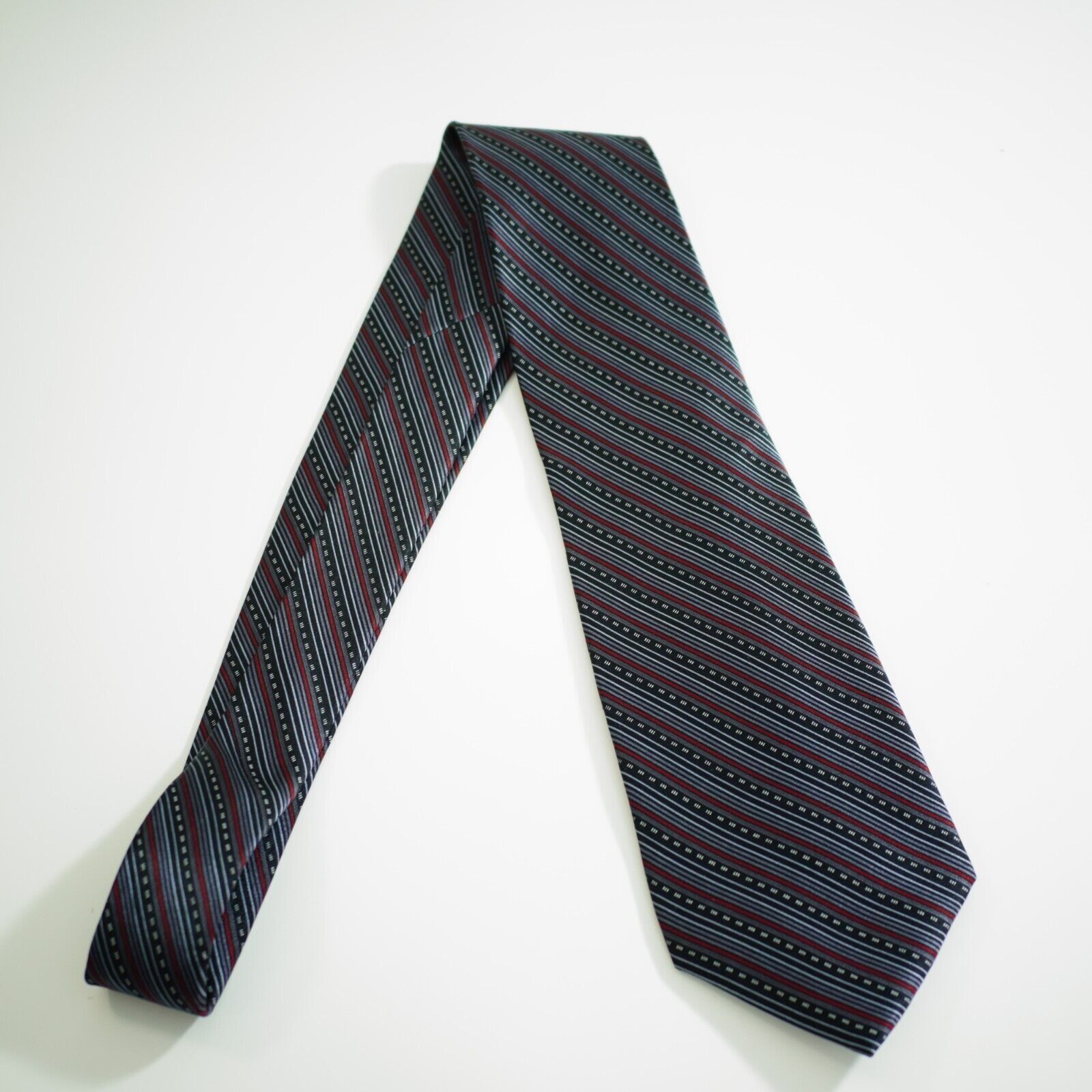 Perry Ellis Perry Ellis Portfolio Black Silver Red Striped Print Silk Ti Size ONE SIZE - 7 Thumbnail