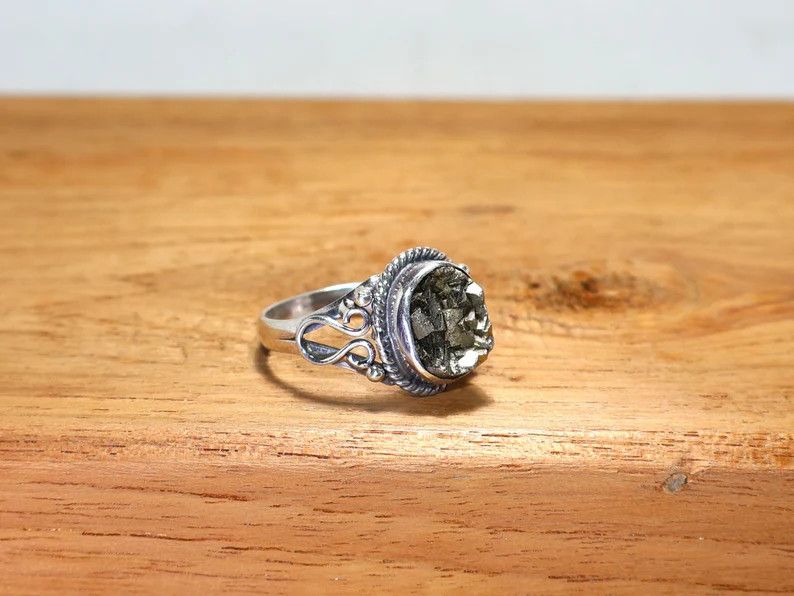 Handmade Pyrite Ring, Handmade 925 Sterlling Silver Promise Jewelry Size ONE SIZE - 3 Thumbnail
