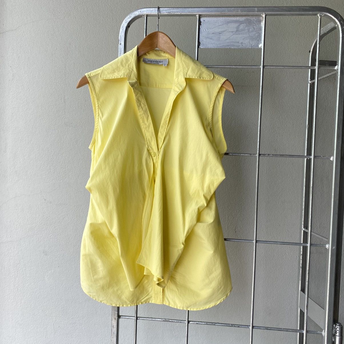 Yves Saint Laurent Yves Saint Laurent Yellow Sleeveless Tie-Front Blouse Size S / US 4 / IT 40 - 5 Thumbnail