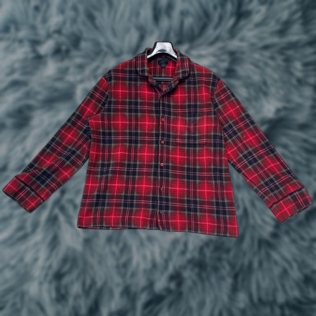 SKIMS SKIMS Flannel Fleece Plaid Button Sleep Lounge Shirt Pajama Top Size M Red Unisex Adults Long Sleeve Collared Pajama Top Size M / US 6-8 / IT 42-44 - 1 Thumbnail