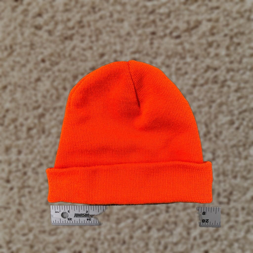 Vintage Beanie Toque Hat Adult Orange Knit Acrylic High Visibility Hunting Snow Winter Ski Mens Size ONE SIZE - 1 Thumbnail
