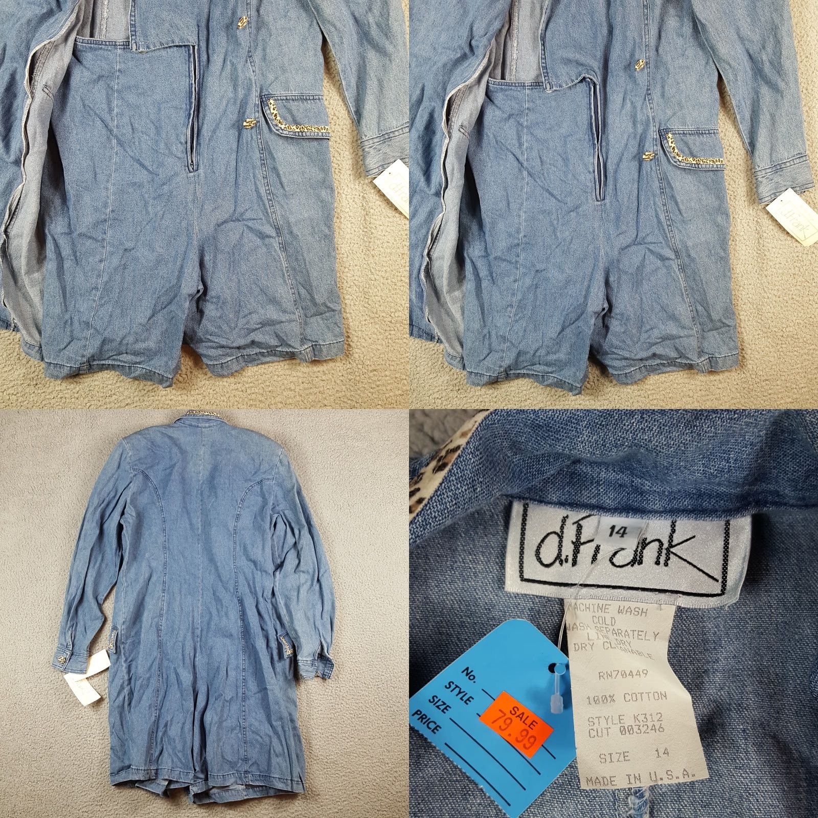 Velvet VINTAGE 80s Denim Romper Women's 14 Velvet Cheetah Skort Jort Dress Size XL / US 12-14 / IT 48-50 - 8 Thumbnail