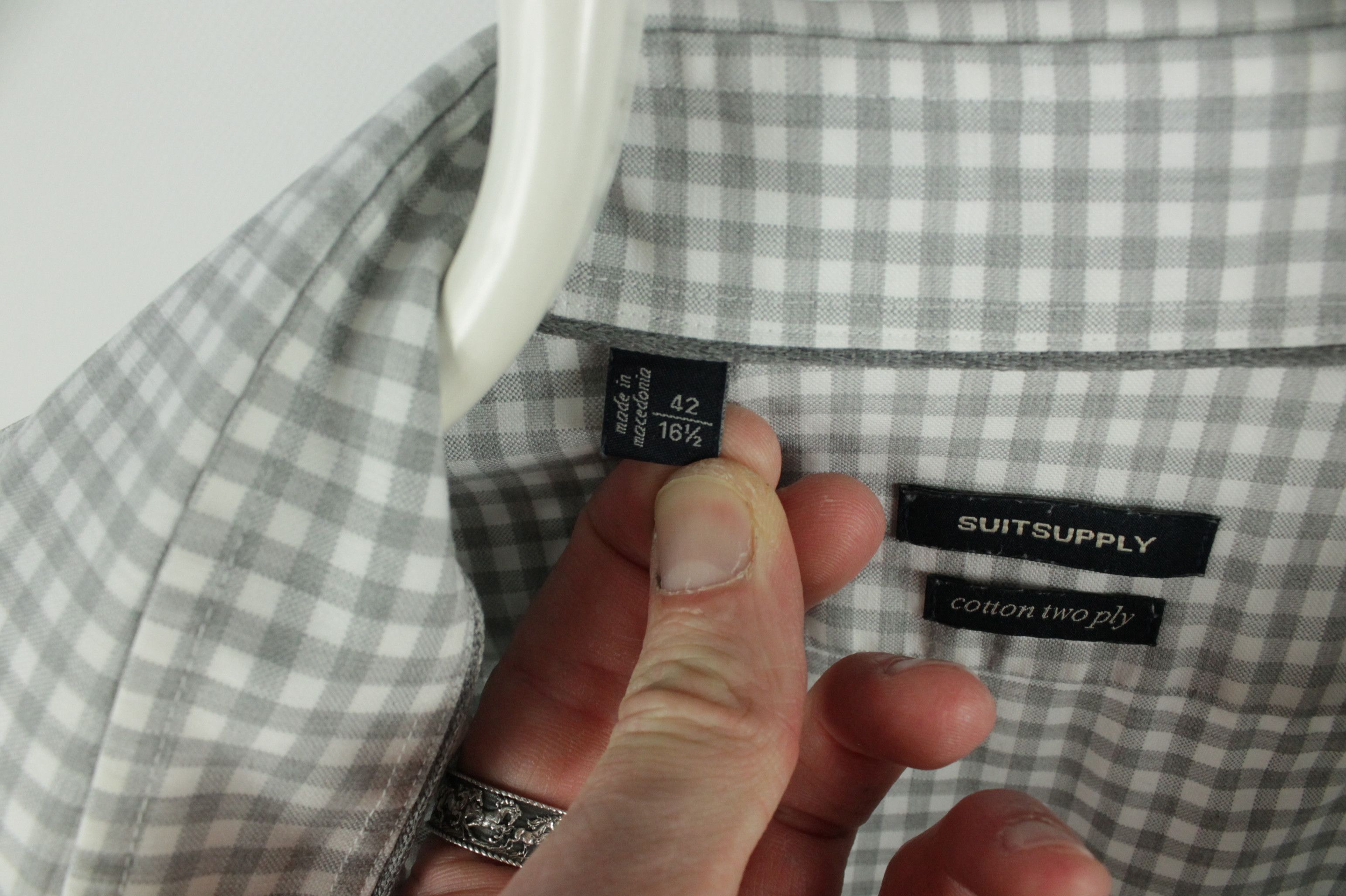 Suitsupply Suitsupply Cotton Two Ply Gray Check Formal Slim Fit Shirt Size US L / EU 52-54 / 3 - 4 Thumbnail