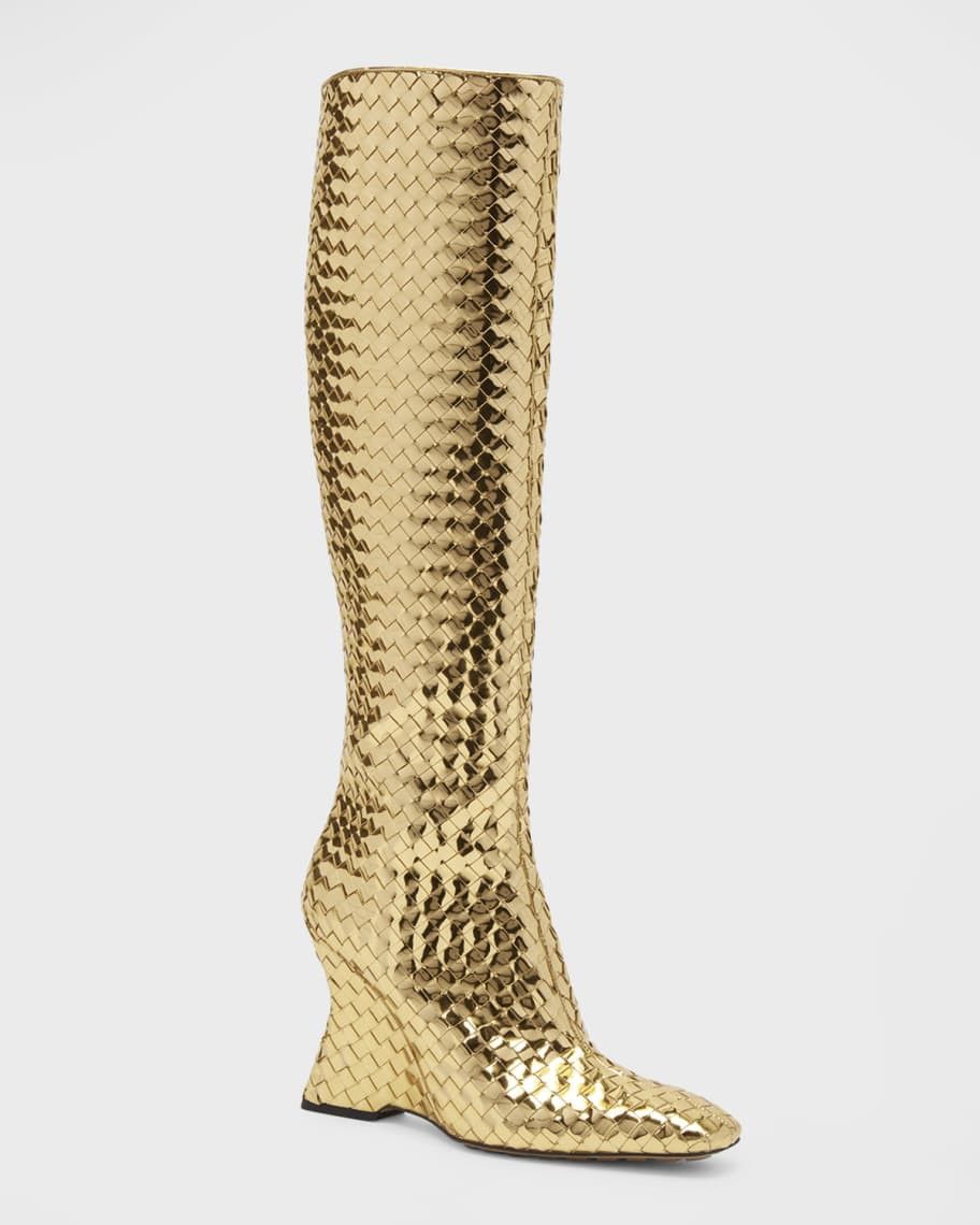Bottega Veneta Comet Woven Mirror Leather Knee-High Boots Size US 8 / IT 38 - 3 Thumbnail