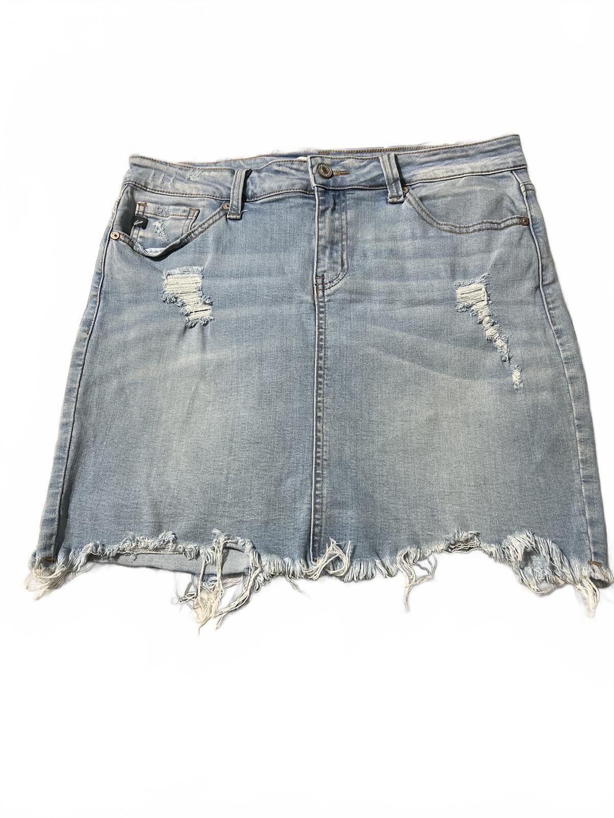 Kancan USA KanCan Light Wash Distressed Denim Mini Skirt L (8-12) Size 36" / US 14 / IT 50 - 2 Thumbnail