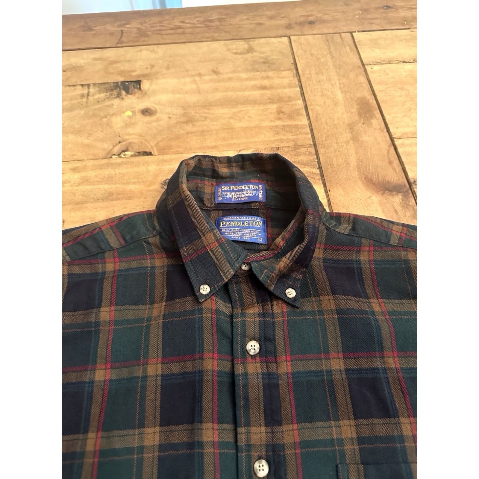 Pendleton Pendleton Shirt Button-Up Wool Long Sleeve Plaid Green/Blue L Adult Mens Size US L / EU 52-54 / 3 - 3 Thumbnail