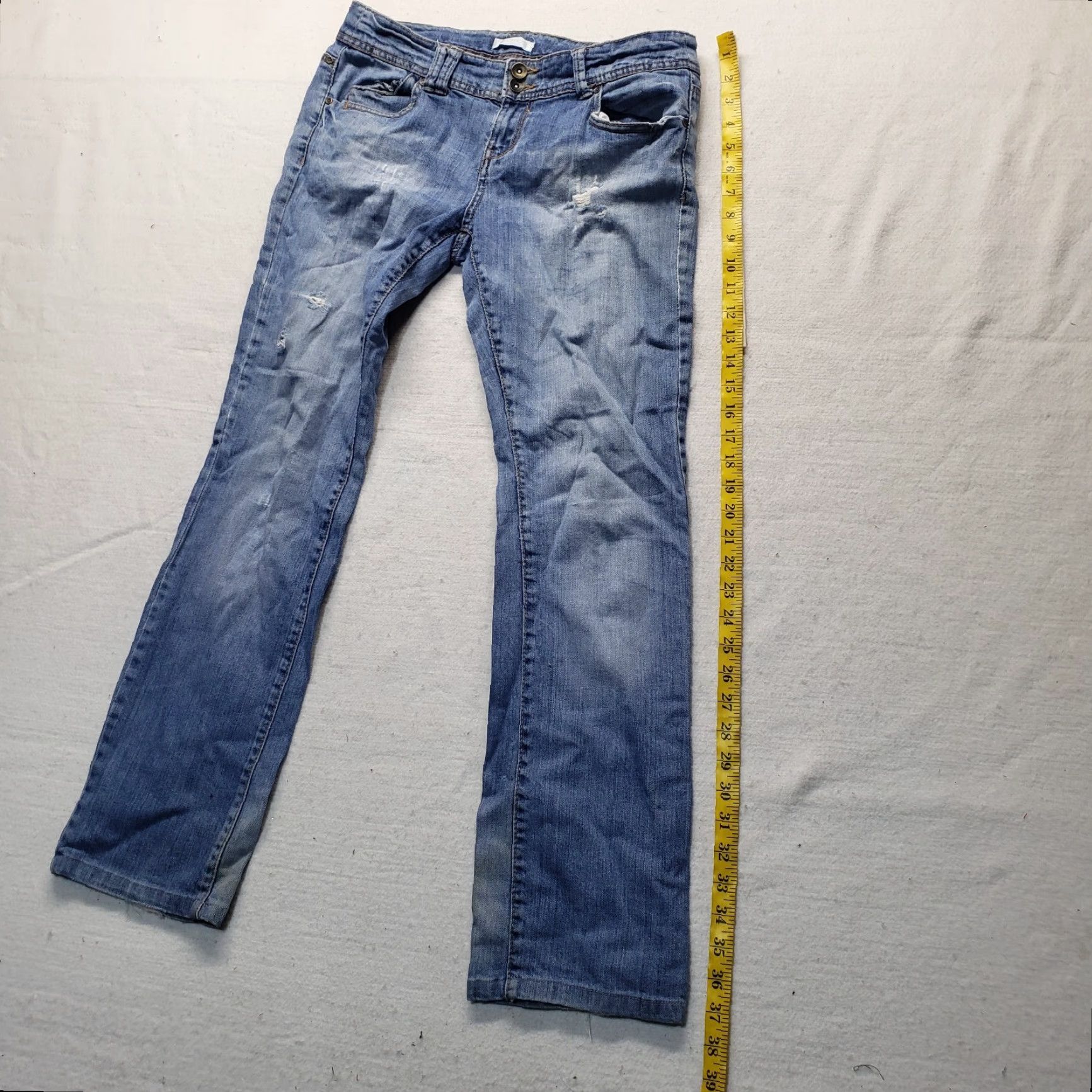 Denime Promod Jeans Adult Women Size 12 Blue Denim Distressed Stretch Low Rise 5-Pocket Straight Womens Size 34" / US 12 / IT 48 - 7 Thumbnail