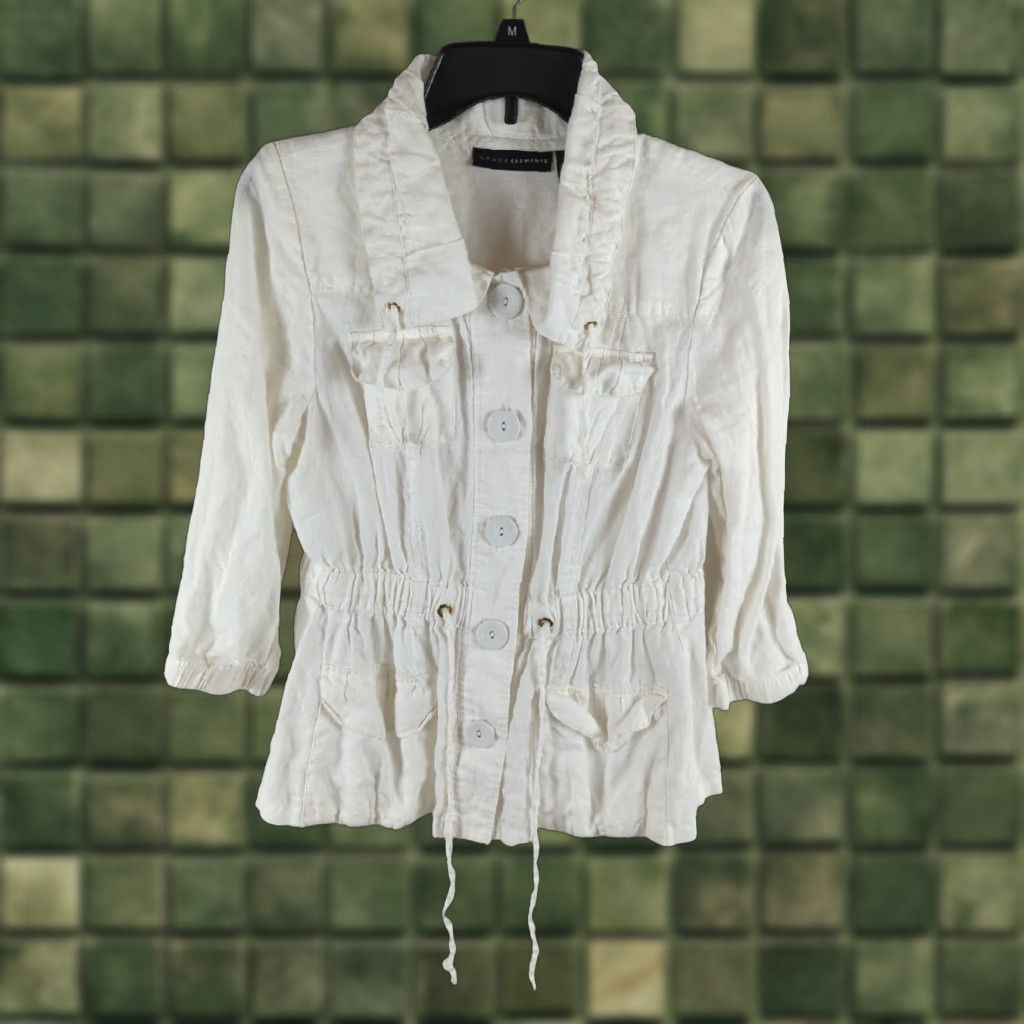 Vintage Grace Elements Light Jacket Women's 8 Linen White 3/4 Sleeve Blazer Cottagecore Blazer Women 8 White 3/4 Sleeve Jacket Size M / US 6-8 / IT 42-44 - 1 Thumbnail