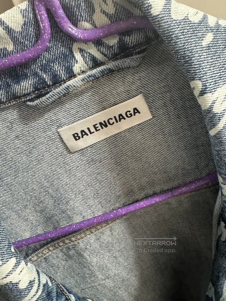 Balenciaga Balenciaga Blue Logo Printed Washed Denim Jacket Size XS / US 0-2 / IT 36-38 - 3 Thumbnail
