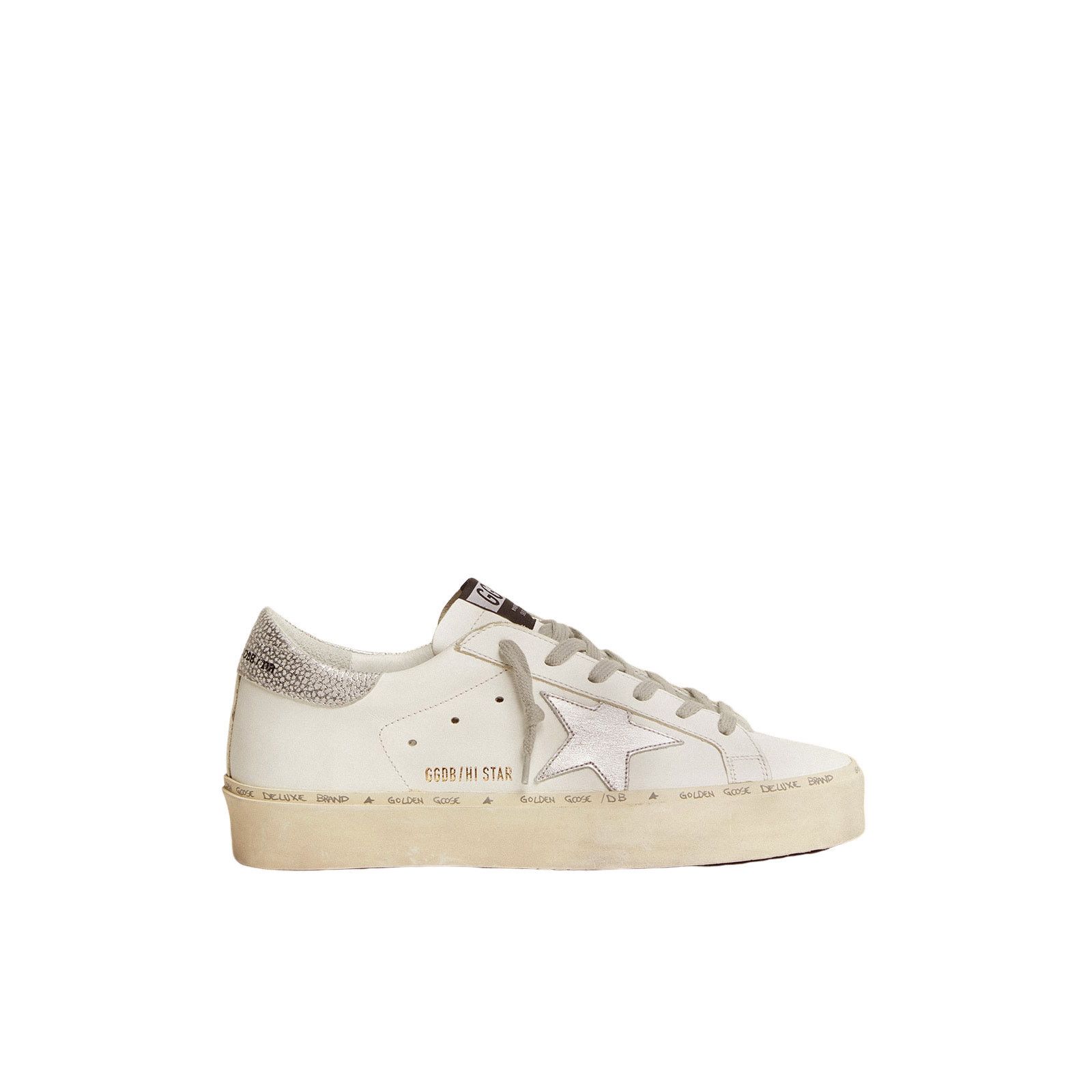 GOLDEN GOOSE Hi Star Women's White/Silver Leather Sneakers N