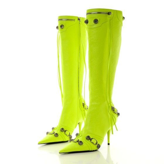 Cagole Leather Boots in neon yellow