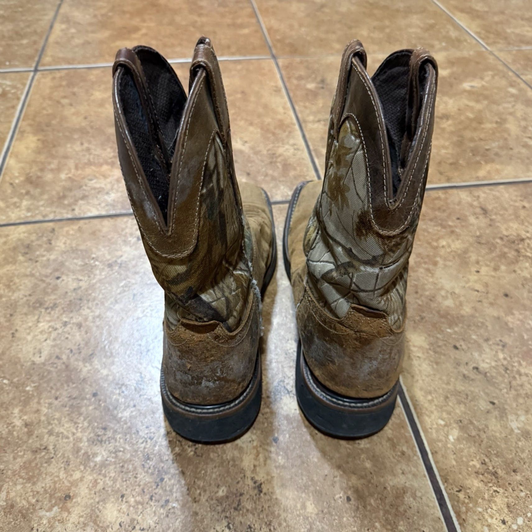 Justin Boots Justin WK4676 Camo Boots Brown Leather Sq Toe Waterproof Work Western Mens 13 D Size US 13 / EU 46 - 4 Thumbnail