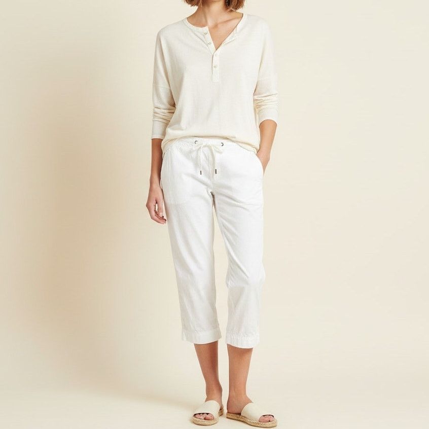 Nili Lotan NILI LOTAN Women's Cropped Drawstring Pants White Cotton Size 28" / US 6 / IT 42 - 1 Thumbnail