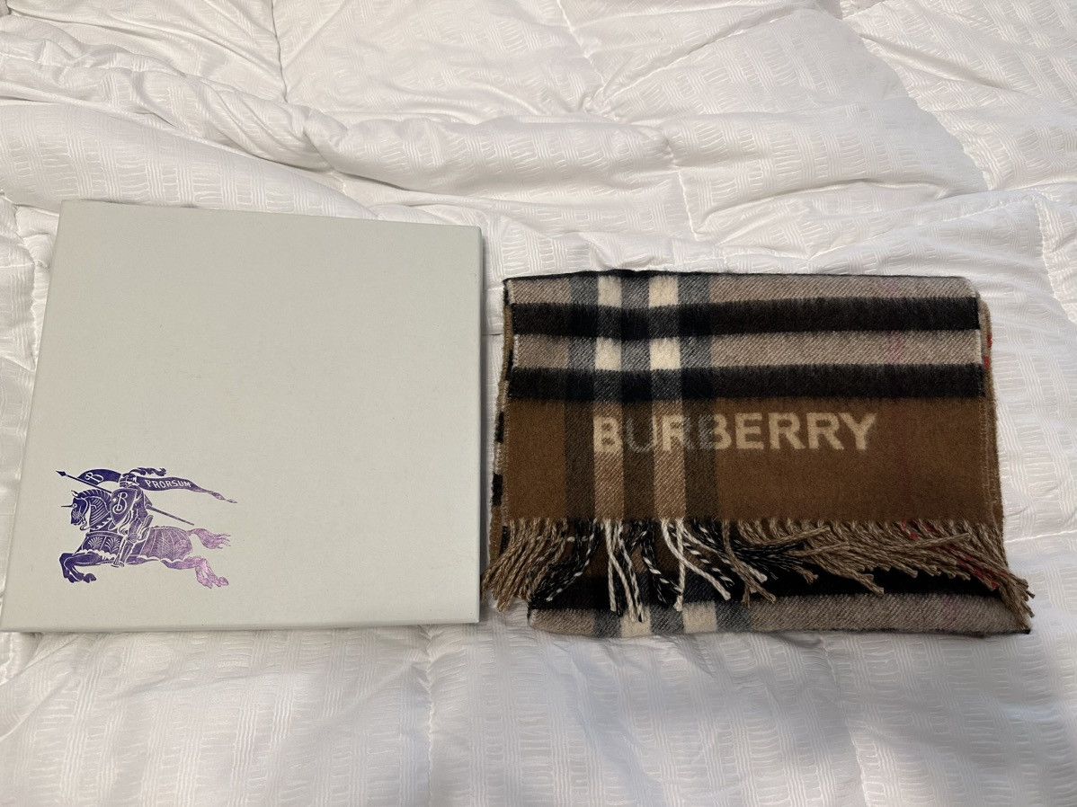 image of Burberry Contrast Check Cashmere Scarf in Beige, Men's