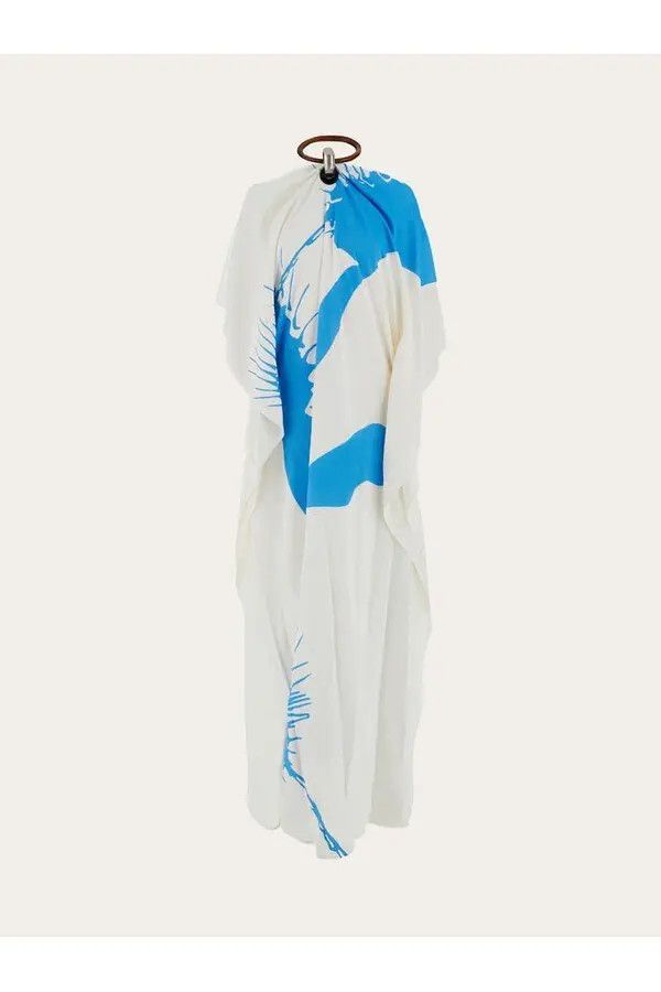 o1s1rm0126 Necklace Collar Longline Kaftan in White/Blue