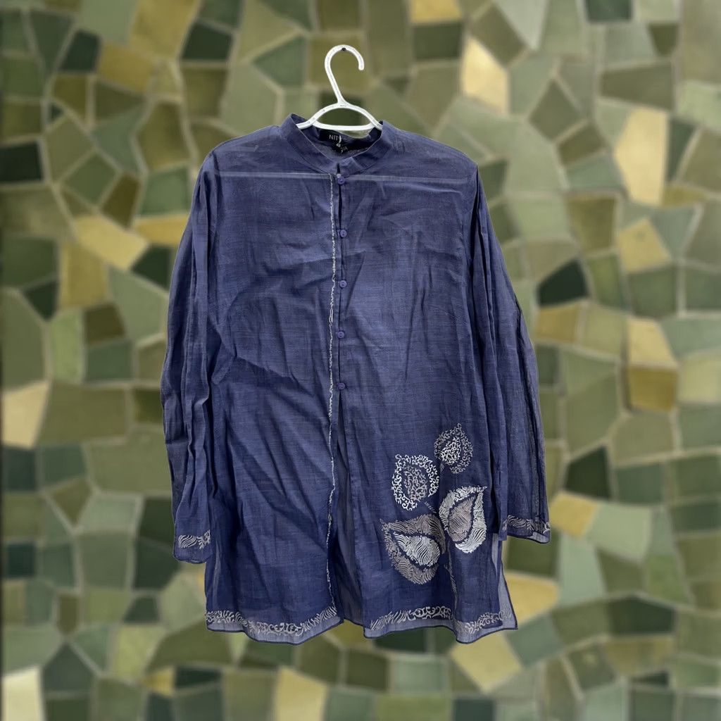 Vintage Nitva Womens Tunic Size 46 Blue Sheer Floral Button Up Long Sleeve VTG Size L / US 10 / IT 46 - 1 Thumbnail