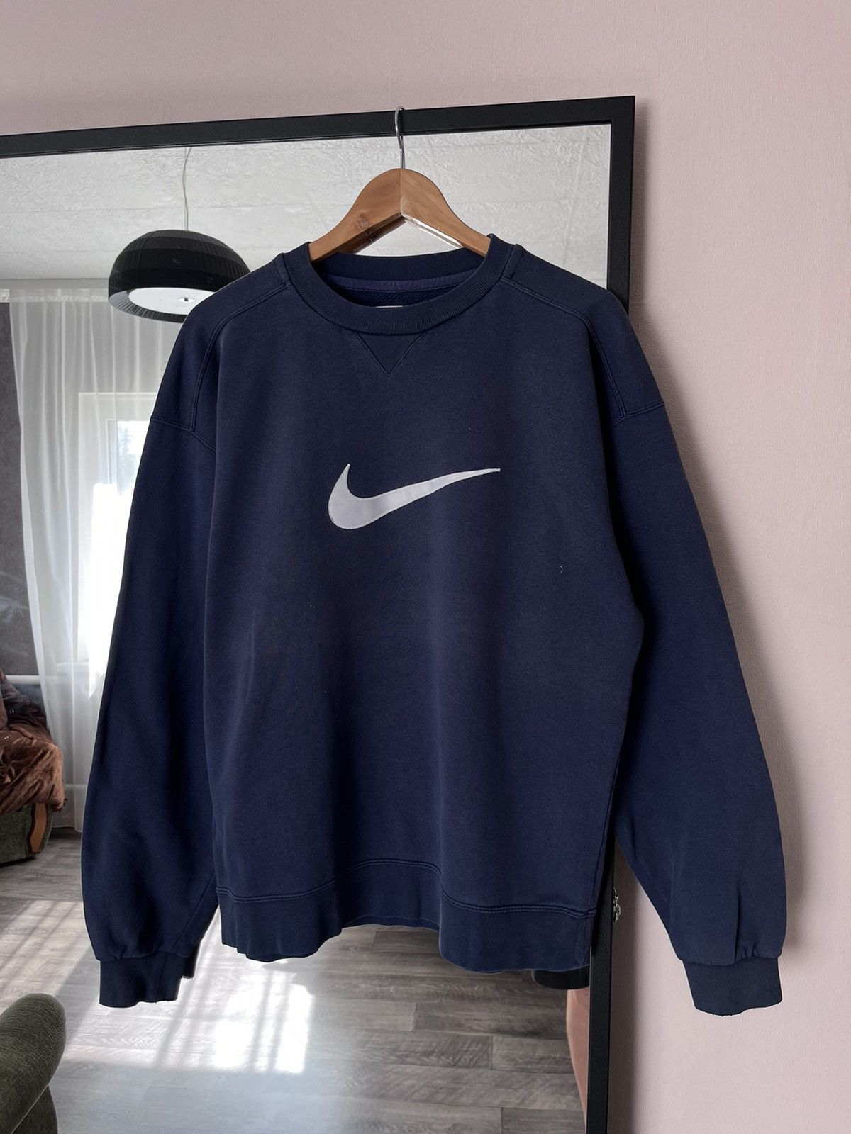 Vintage NIKE Center Big Swoosh Embroidered Blue Sweatshirt
