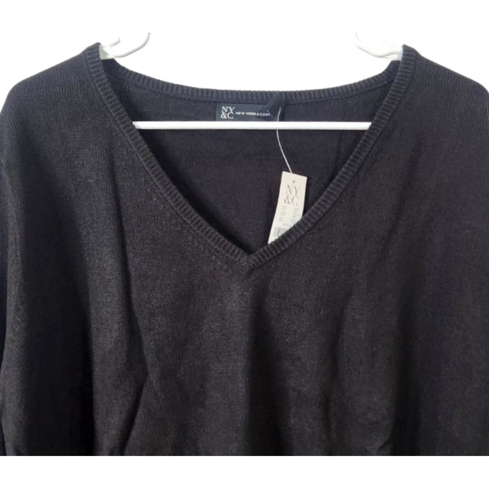 Vintage New York & Company NY&Co Womens 3X Sweater V-Neck Pullover Acrylic Black Size XXL / US 16-18 / IT 52-54 - 3 Thumbnail