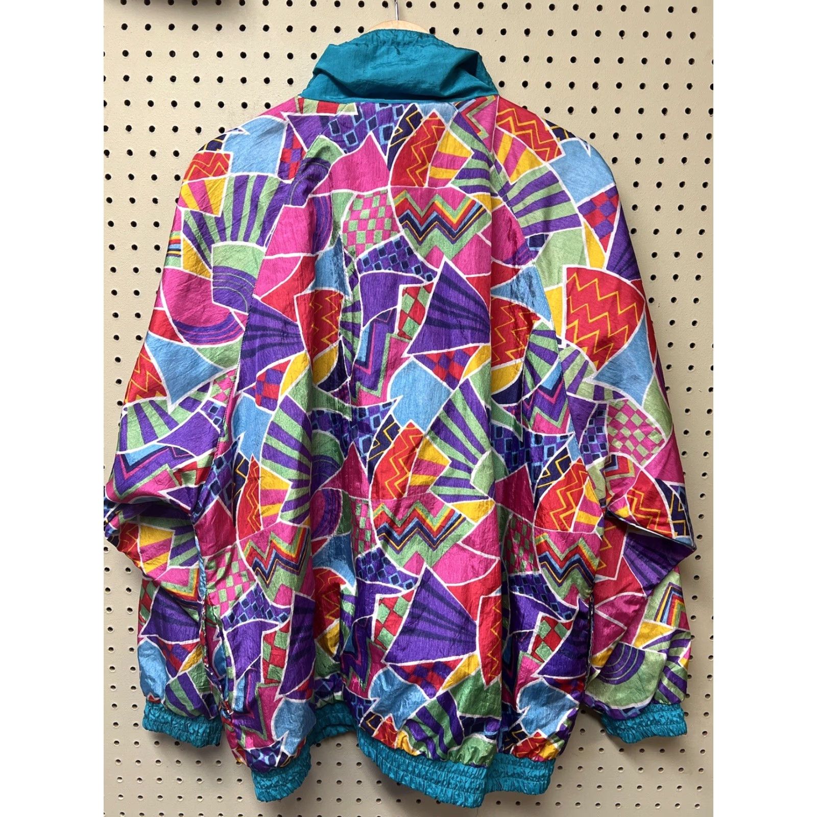 Altea Womens XL Nylon Jacket 1980’s Vintage Casual Isle Reversible Print Teal Zip Size XL / US 12-14 / IT 48-50 - 2 Thumbnail