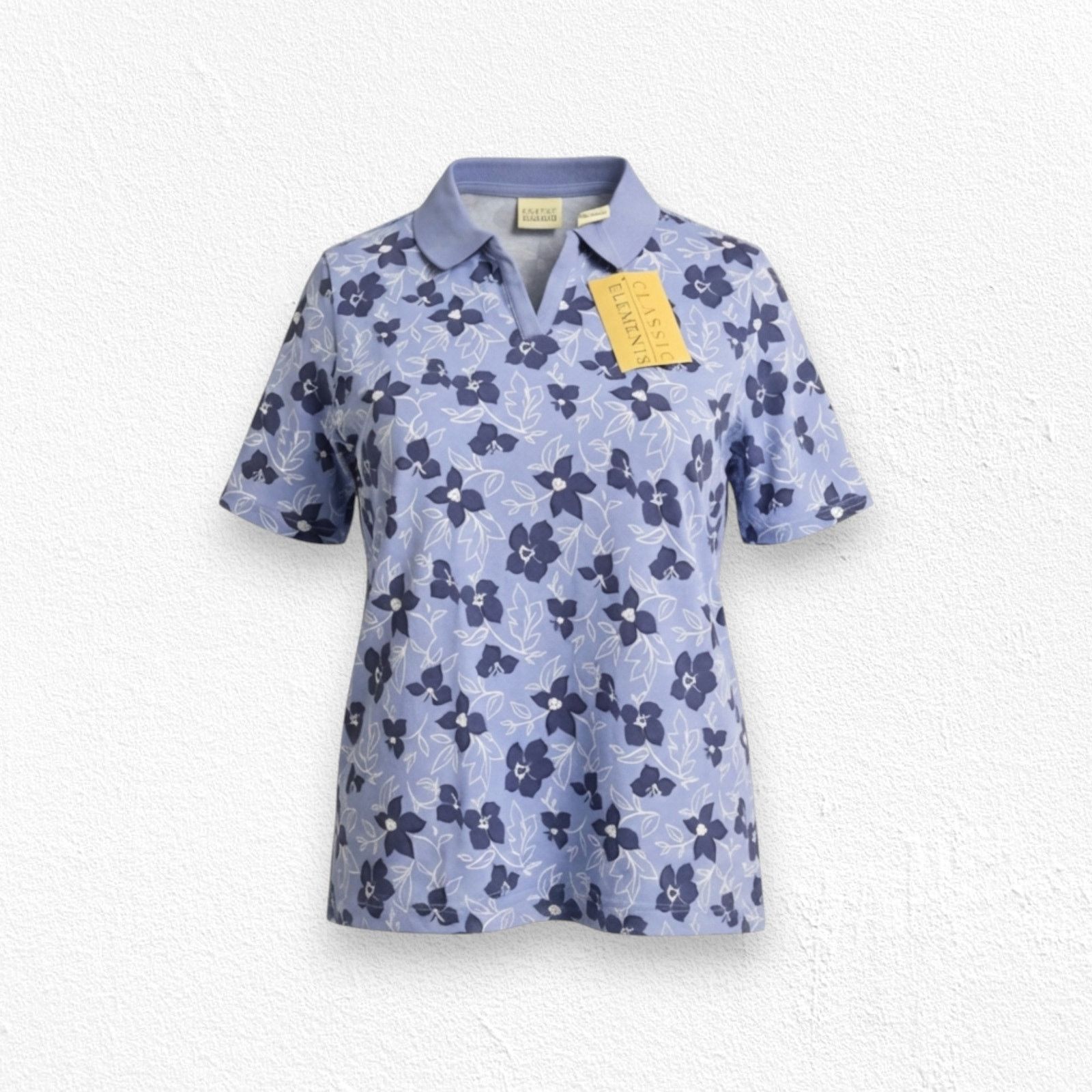 Vintage Y2K Periwinkle Floral V Neck Cotton Polo T-Shirt Size Large Size L / US 10 / IT 46 - 1 Thumbnail