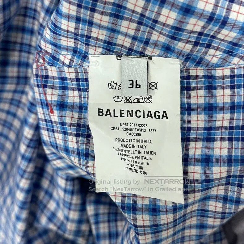 Balenciaga Balenciaga Blue and White Checkered Back Logo Shirt Size XS / US 0-2 / IT 36-38 - 4 Thumbnail
