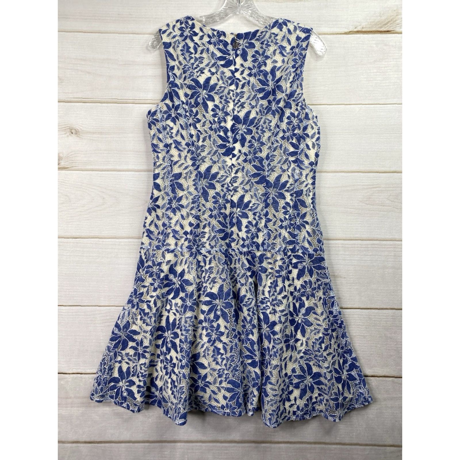 Tommy Hilfiger TOMMY HILFIGER Dress Sz 12 Blue White Embroidered Sleeveless Lined Zip Up Boho Shirt Dress Womens 90s Floral Casual Knee Length Size XL / US 12-14 / IT 48-50 - 7 Thumbnail