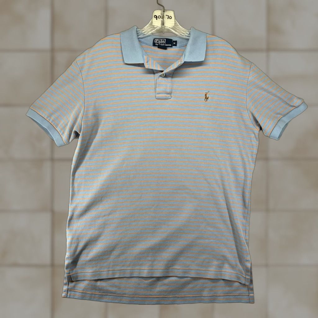Polo Ralph Lauren VINTAGE Polo Ralph Lauren Polo Shirt M Light Blue Orange Stripe Detailed Pony Long Tails Shirt Adult Medium Blue Striped 90s Preppy Mens Size US M / EU 48-50 / 2 - 1 Thumbnail