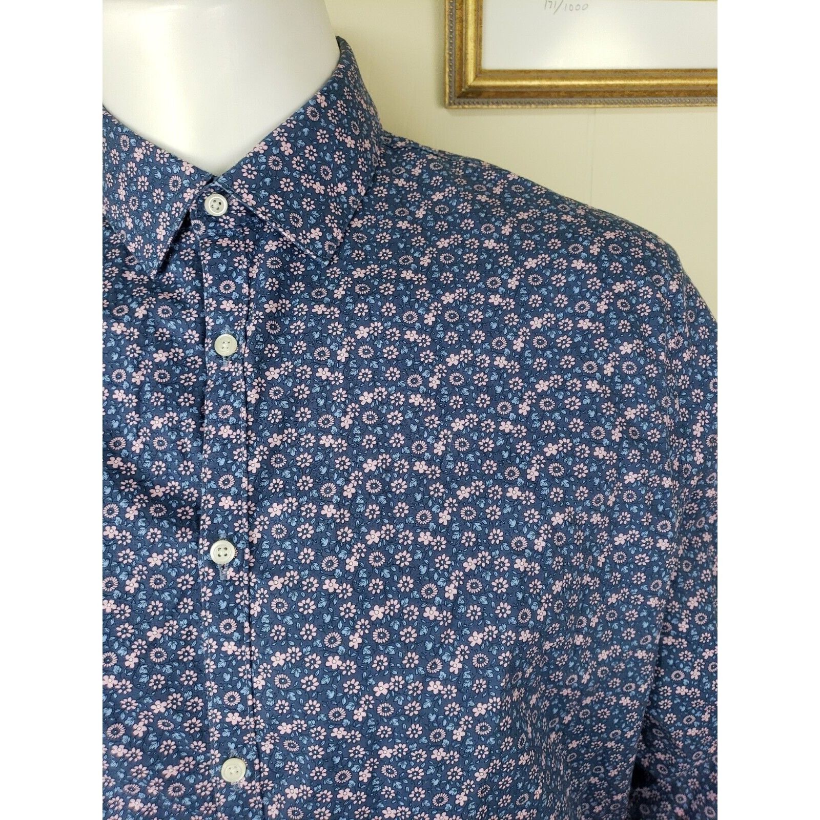Egara Egara Slim Fit Dress Shirt Mens 17 34/35 Pink Indigo Floral Size US L / EU 52-54 / 3 - 1 Thumbnail