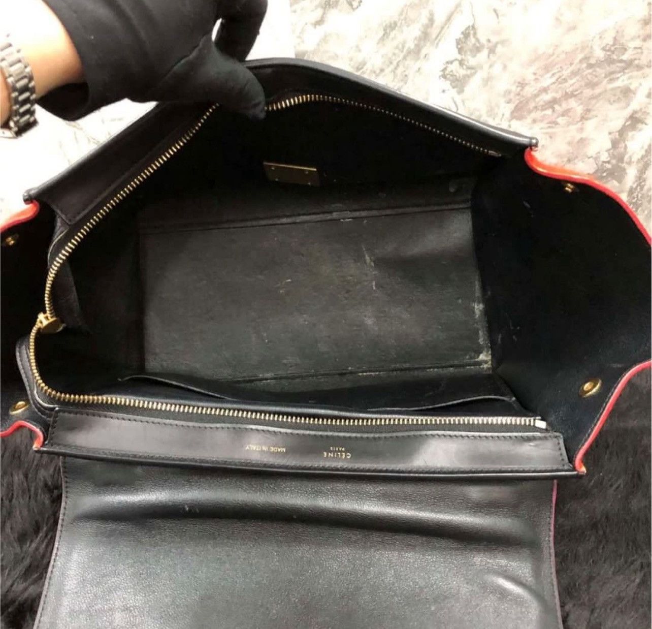 Celine CELINE Pink/Red/Black Tricolor Pony Hair Small Trapeze Bag Size ONE SIZE - 7 Thumbnail