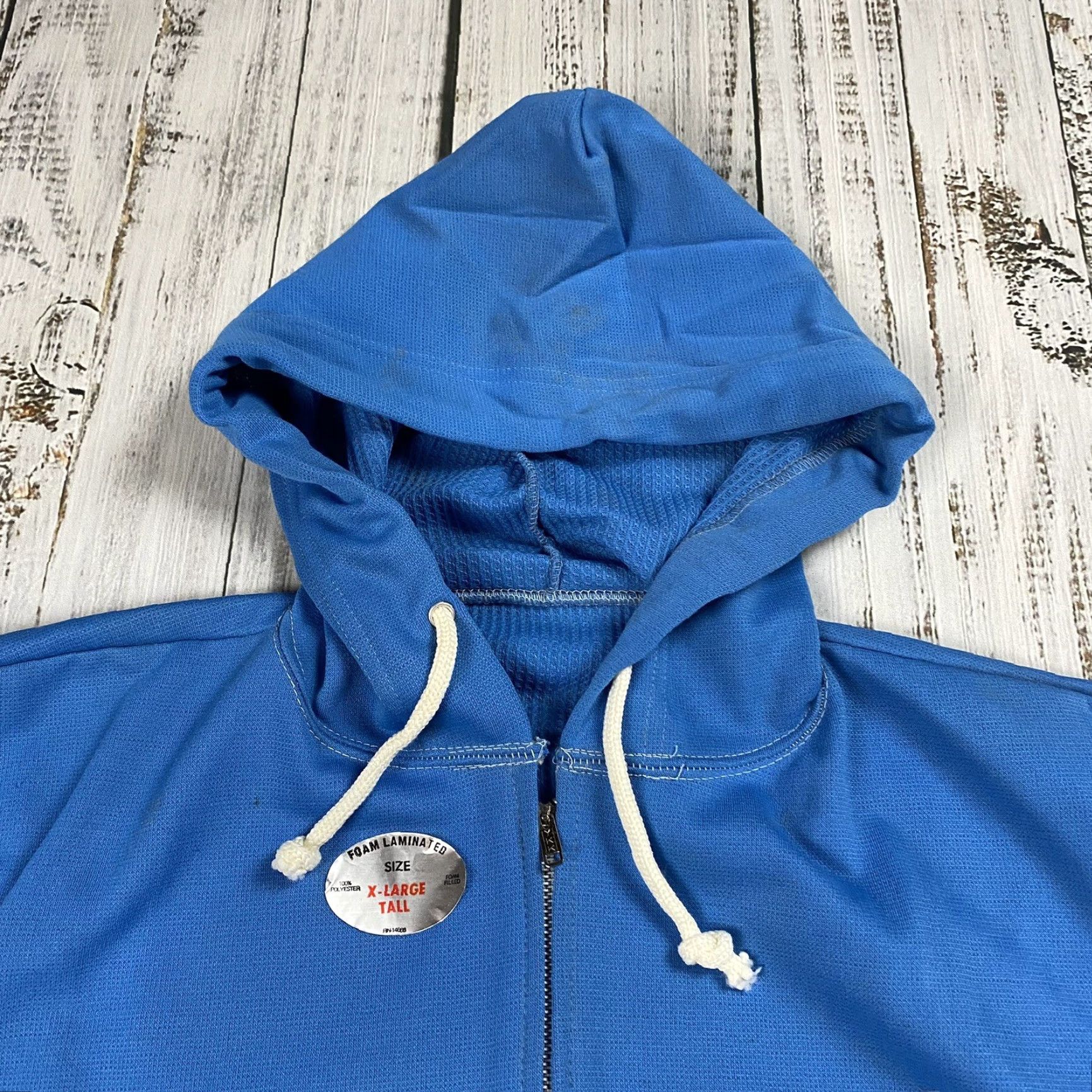 Vintage VTG NOS 60S 70S POLYESTER FOAM FILLED THERMAL HOODIE ZIP POWDER BLUE SWEATSHIRT Shirt Mens Size XLT Blue Thermal Hoodie69s? Size US XL / EU 56 / 4 - 2 Thumbnail