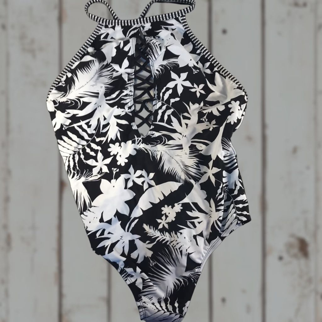 Vintage Bleu Rod Beattie Black/White Floral One Piece Backless Swimsuit Womens Size 12 Size ONE SIZE - 1 Thumbnail