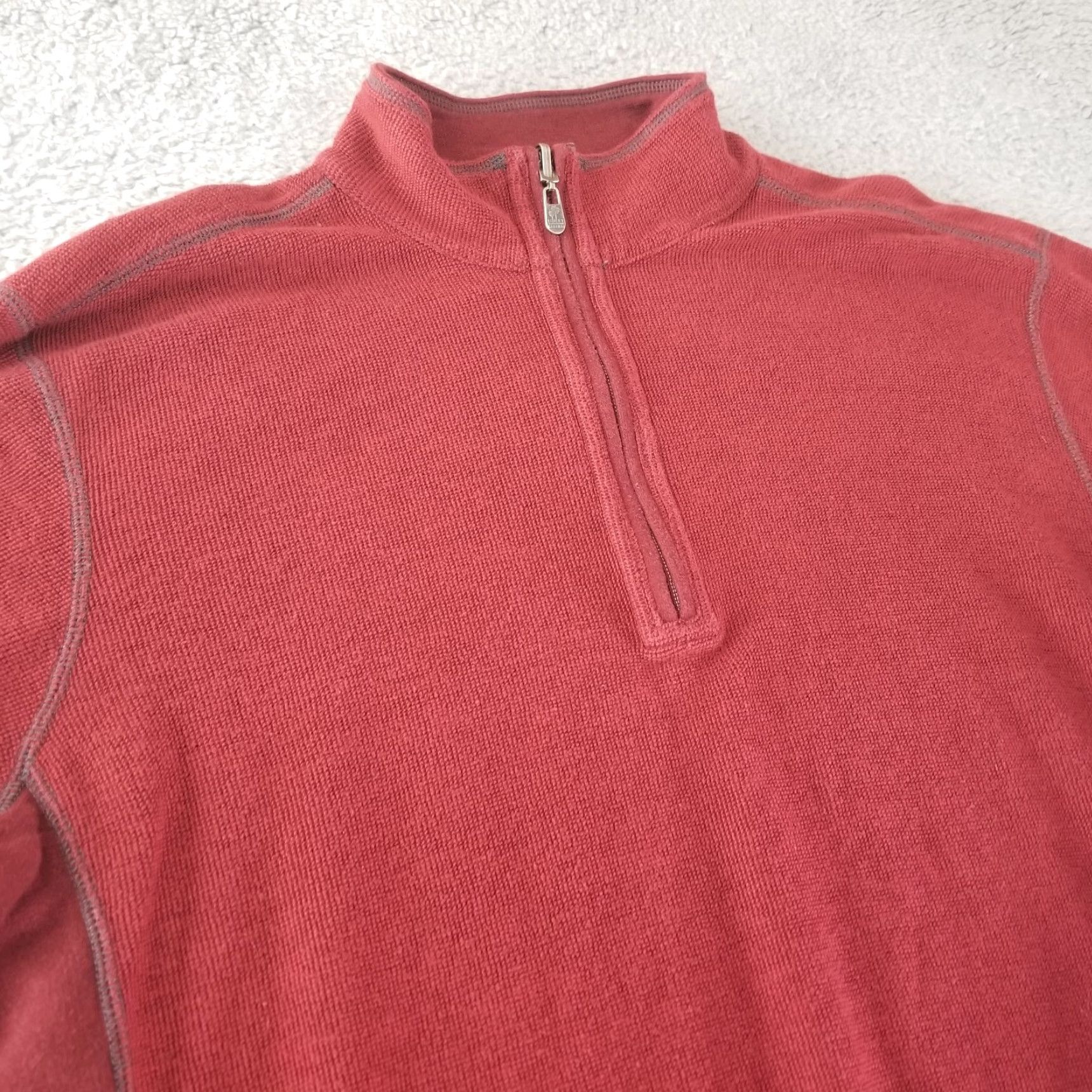 Tommy Bahama Tommy Bahama Sweater Mens Pullover Zipper 1/4 Zip 1/2 Zip Red Cotton All Seasons Heavyweight Fleece Mock Neck Long Sleeve Size US L / EU 52-54 / 3 - 2 Thumbnail