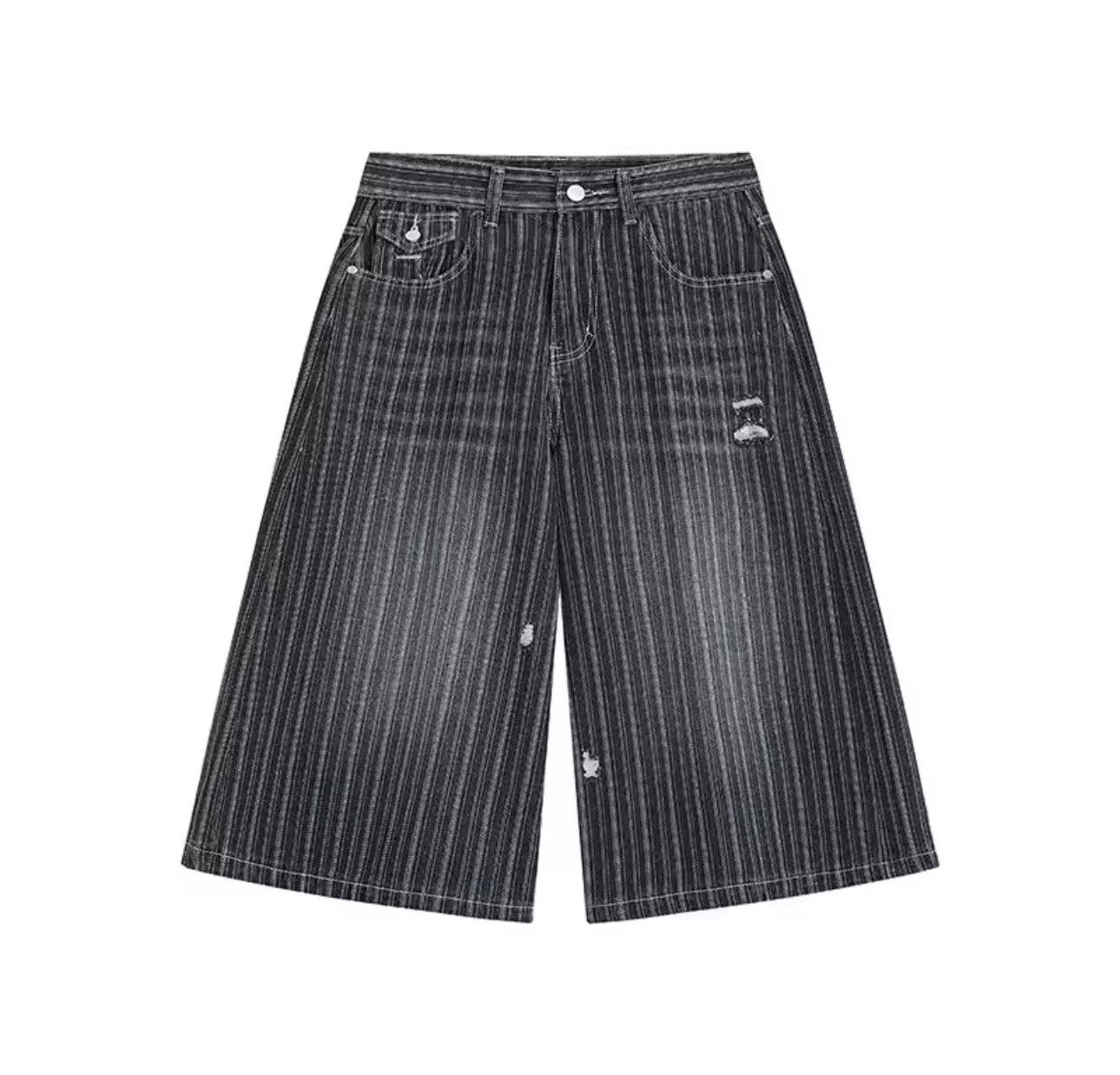 Jean Stripe Streetwear Baggy Loose Washed Black Shorts Y2k Size US 34 / EU 50 - 4 Thumbnail