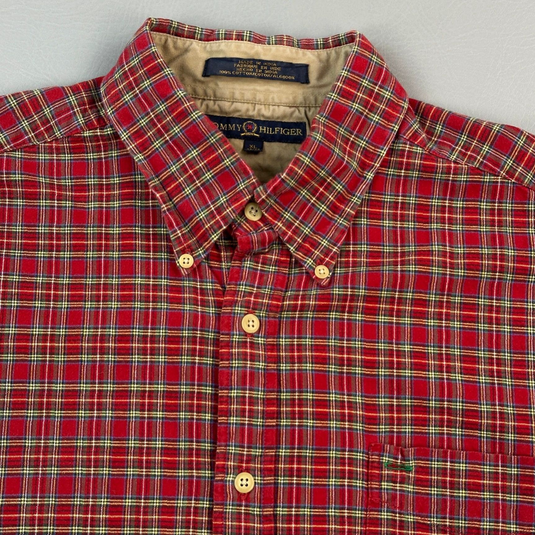 Tommy Hilfiger VINTAGE Tommy Hilfiger Shirt Mens XL Red Plaid Crest Logo Button-Down Preppy Y2K Size US XL / EU 56 / 4 - 5 Thumbnail